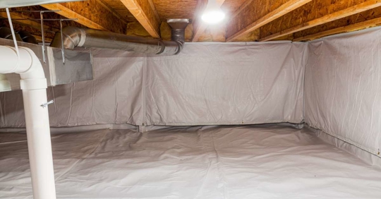 Encapsulated crawl space at a basement